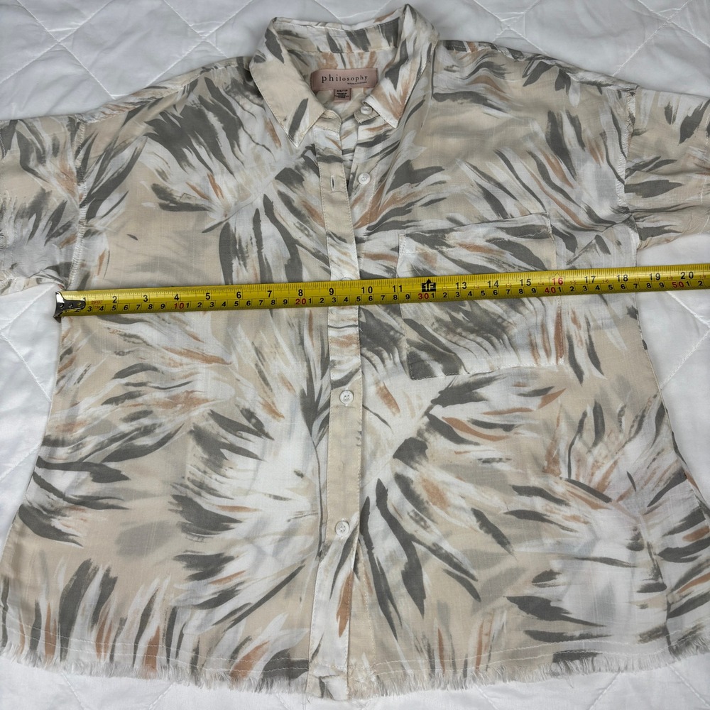 Philosophy XS‎ Abstract Palm Print Button Shirt Raw Hem Short Sleeve Rayon - Picture 9 of 13